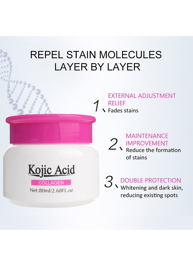 Kojic Acid Face Whitening Cream, Moisturizing Hydrate and Nourish the Skin, Lightweight Non-Greasy Deep Penetration Anti-Aging，Spots Or Acne Scars In A Effective Way, 80ml/2.68 FL.oz