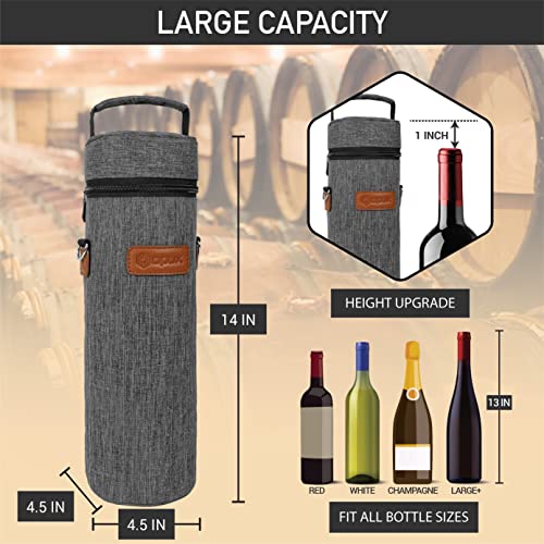 opux Wine Bag Single Bottle Carrier Tote, Insulated Wine Cooler Bag for Travel Picnic Beach with Shoulder Strap, Thermal One Bottle Holder Carrying Case Wine Gift for Women Men, Charcoal Gray - Image 3