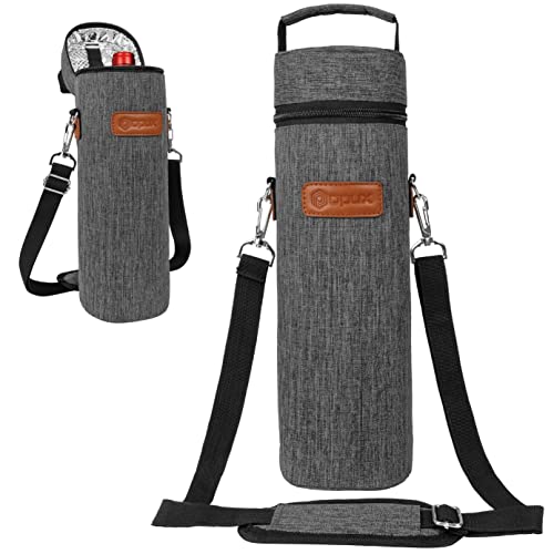 opux Wine Bag Single Bottle Carrier Tote, Insulated Wine Cooler Bag for Travel Picnic Beach with Shoulder Strap, Thermal One Bottle Holder Carrying Case Wine Gift for Women Men, Charcoal Gray - Image 1