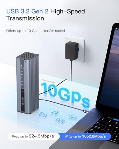 Inateck M.2 NVMe Dual SSD Enclosure with Cooling Fan, 10Gbps USB-C NVMe Docking Station for M.2 2230/2242/2260/2280 SSDs (M & B+M Key), SA02005 - Image 2