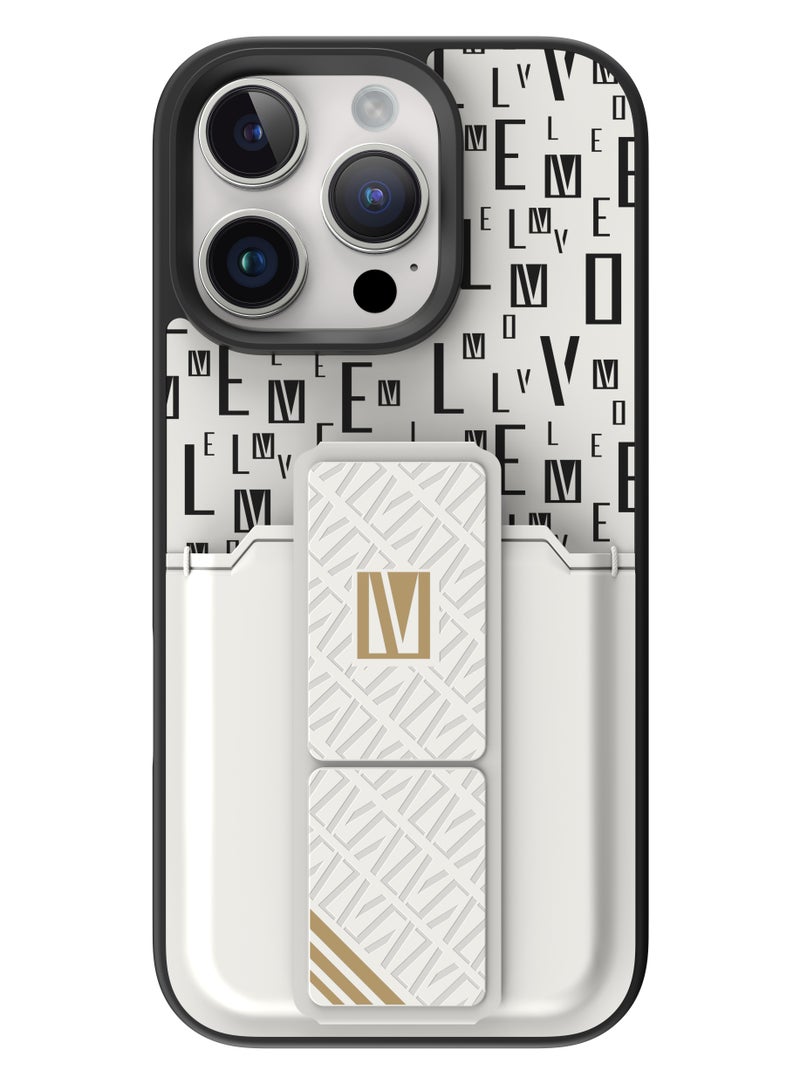 LEVELO iPhone 16 Pro Max Morphix Case with Built-in Grip and Card Holder / Impact Resistant Back Cover / Raised Camera Edge / Slim Cover - White  - Image 2
