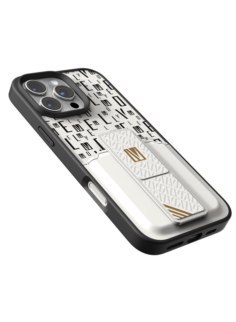 LEVELO iPhone 16 Pro Max Morphix Case with Built-in Grip and Card Holder / Impact Resistant Back Cover / Raised Camera Edge / Slim Cover - White  - Image 5