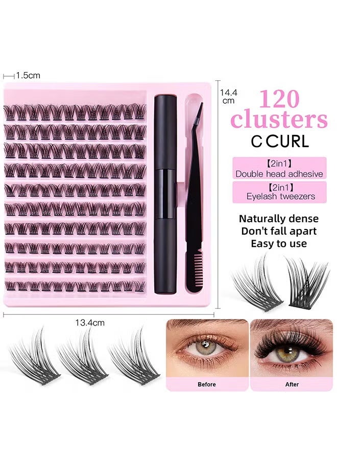 HTKCRX 120 Clusters C Curl Individual Lashes Cluster Lashes DIY Eyelash Natural Look 3D Effect Black Individual False Eyelashes With Eyelash Glue - Image 3