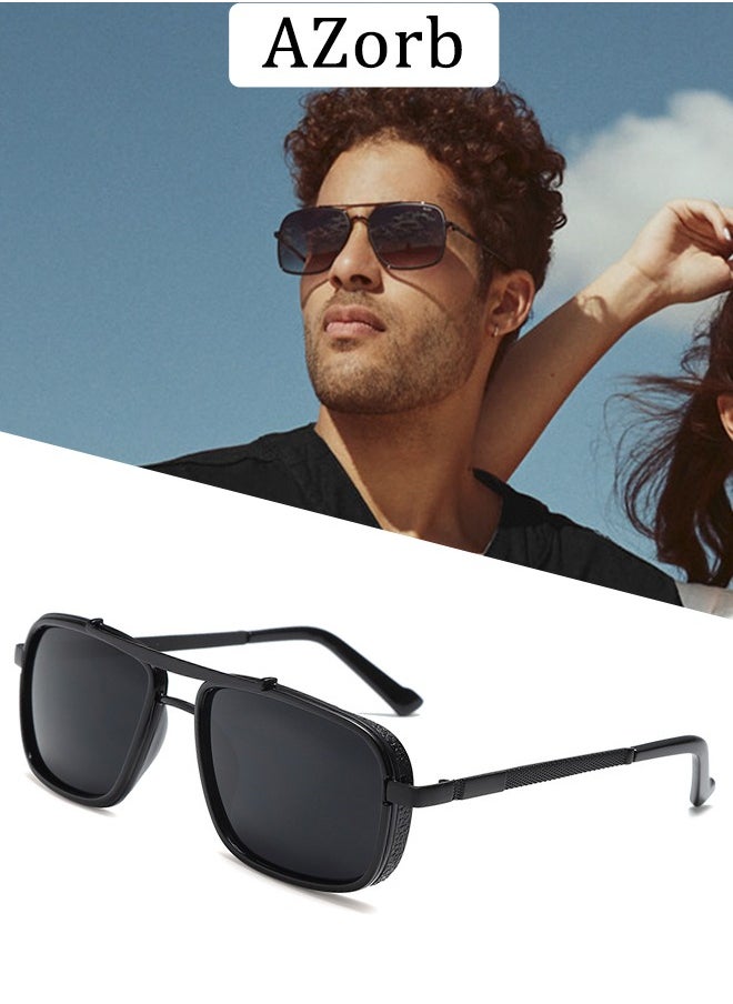 AZorb Polarized Sunglasses Men Women Metal Square Aviator Frame for Men's Women's Sun Glassess Outdoor Driving Fishing Accessories UV Protection Shades Black  - Image 1