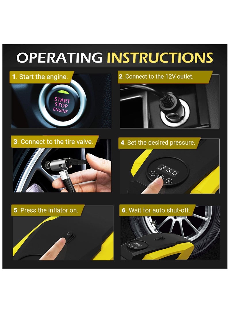 SYOSI Car Tyre Inflator Air Compressor, DC 12V Digital Tyre Inflator Portable Air Compressor Car Tyre Pump with 3 Nozzle Adaptors and LED Flashlight for Car Tyres, Bicycles and Other Inflatables  - Image 5