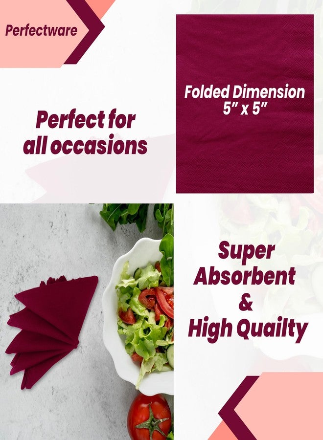Perfectware - 2 Ply Burgundy Bev-250 2 Ply Burgundy Beverage Napkins- Pack of 250ct - Image 2
