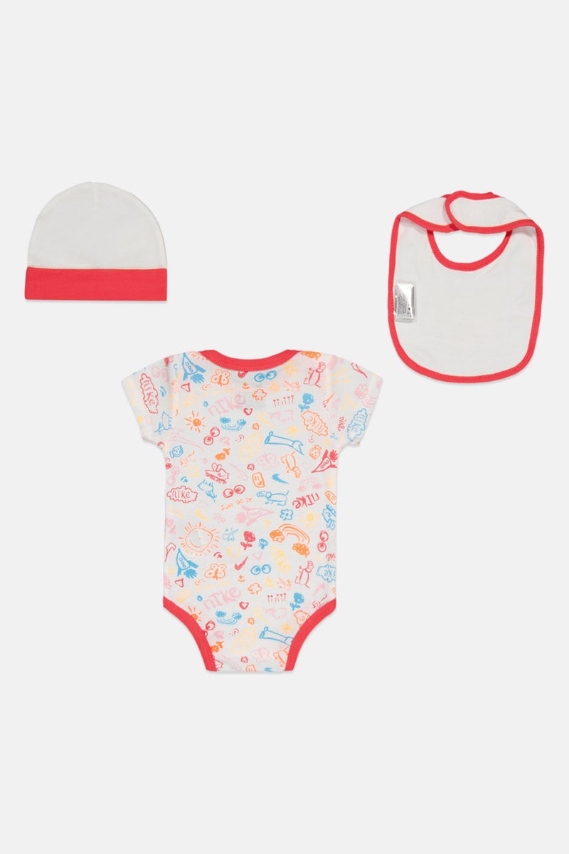 Nike Toddlers Boy 3 Pcs Allover Print Bodysuit And Bib With Beanie Hat, Multicolor - Image 3