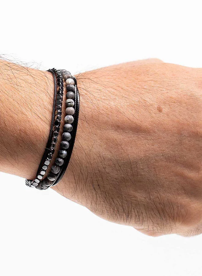 كريسوستوموس Handmade Adjustable Beaded Bracelet for Men with Multi-Line Matte Larvikite