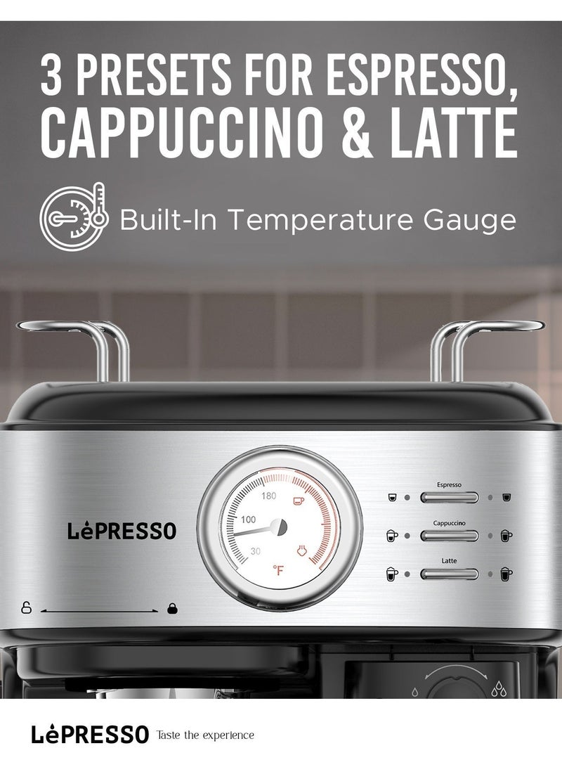 LePRESSO Semi-Automatic Coffee Machine 20 Bar, Capsule & Ground Coffee Maker, Espresso Machine with Milk Frothing, 1.5L Water/500ml Milk Capacity, Latte, Cappuccino, Americano, Macchiato Maker - Image 4
