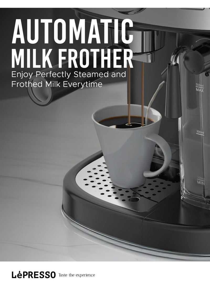 LePRESSO Semi-Automatic Coffee Machine 20 Bar, Capsule & Ground Coffee Maker, Espresso Machine with Milk Frothing, 1.5L Water/500ml Milk Capacity, Latte, Cappuccino, Americano, Macchiato Maker - Image 2