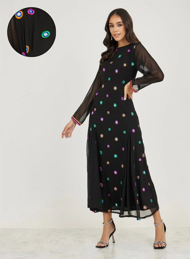 ستايلي Embroidery Detail Mirror Work A-Line Maxi Dress