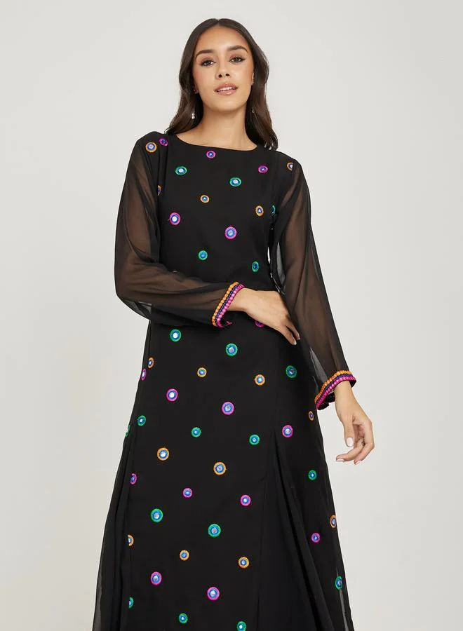 ستايلي Embroidery Detail Mirror Work A-Line Maxi Dress