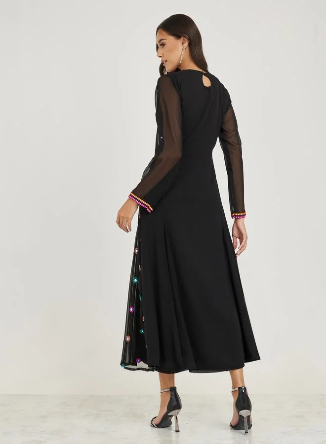ستايلي Embroidery Detail Mirror Work A-Line Maxi Dress