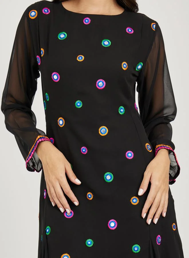 ستايلي Embroidery Detail Mirror Work A-Line Maxi Dress