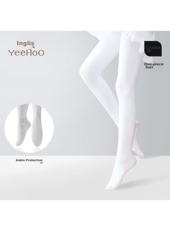 YEEHOO Yingshi Children's Anti-sprain Thin Tights, Anti-snag Dance Children's Pants Socks, White Dance Socks, XL - Image 1