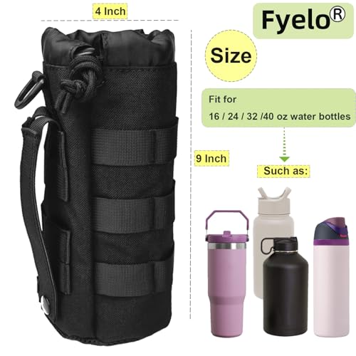 Fyelo Tactical MOLLE Bottle Pouch Bag TravelSprots Molle Water Bottle Holder with Drawstring Open Top and Mesh Bottom Black - Image 3