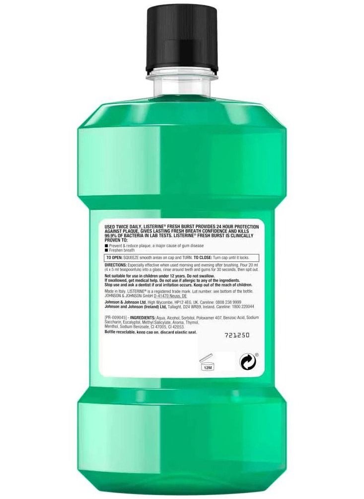 Listerine Fresh Burst Daily Mouthwash With Germ Killing Oral Care Formula To Reduce Plaque 500ml  - Image 4