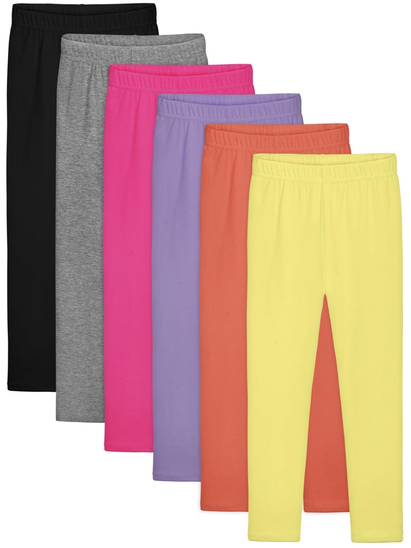 Resinta 6 Pack Girls Cotton Leggings Kids Pull On Leggings Elastic Waistband Stretchy Full Length Footless Soft Tights Pants - Image 1