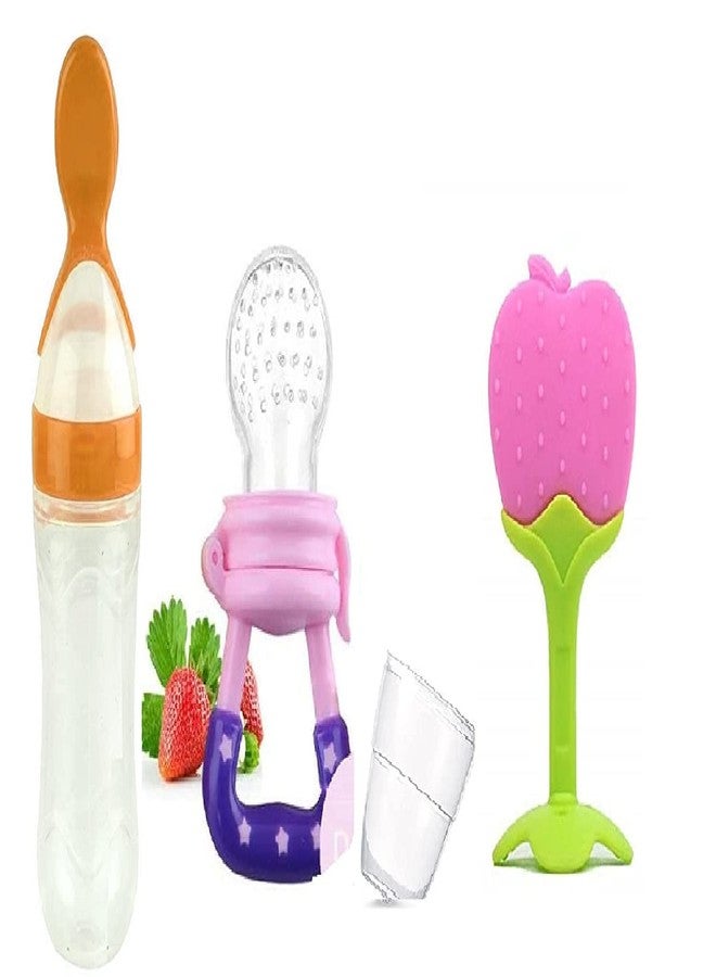 First Trend Newborn Baby Toddler Cereal, Rice Paste Feeding Milk Bottle Food Feeder & Baby Fruit Nibbler Soother & Silicone Teether (Combo Pack of 3) - Image 1