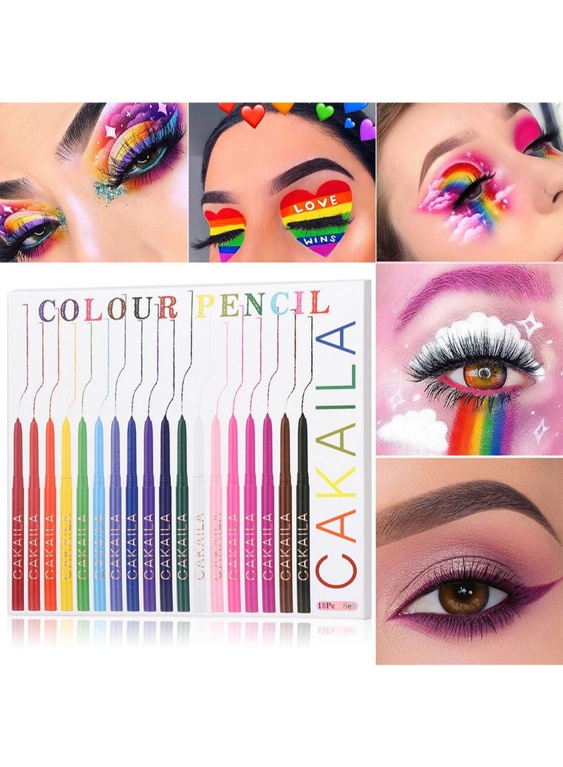 CAKAILA 18 Colours Eyeliner Pencil Set Eye Shadow Pencil Pearl Eyeliner Kit Metallic Eyeliner Pencil Glitter Colored Eyeliner For Women Liner Professional Waterproof Retractable Eye Makeup  - Image 1