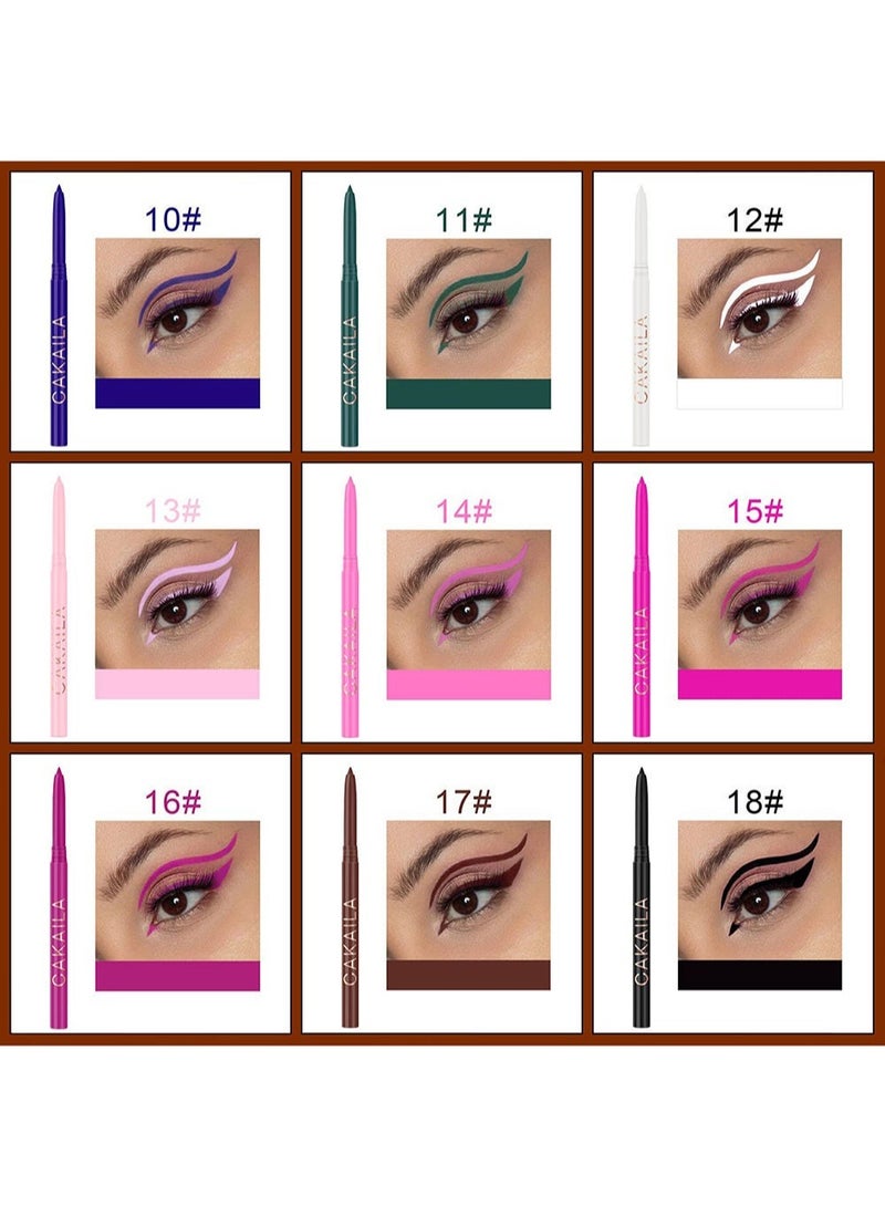 CAKAILA 18 Colours Eyeliner Pencil Set Eye Shadow Pencil Pearl Eyeliner Kit Metallic Eyeliner Pencil Glitter Colored Eyeliner For Women Liner Professional Waterproof Retractable Eye Makeup  - Image 5