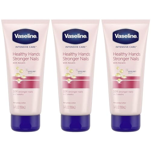 Vaseline Lotion, Healthy Hands Stronger Nails with Keratin 3-Pack – Intensive Care Hand Lotion with Petroleum Jelly, 3.4 Oz Ea - Image 1