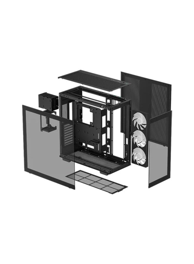 DEEPCOOL CH780 – Panoramic Tempered Glass Dual‑Chamber ATX+ Case, Vertical GPU Mount, PCIe 4.0 Riser, 3×140 mm ARGB Trinity Fans, Magnetic Filters, Swing‑Out GPU Arm & Massive Cooling Support - Black - Image 4