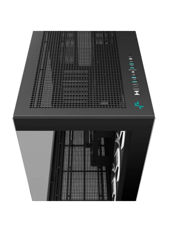 DEEPCOOL CH780 – Panoramic Tempered Glass Dual‑Chamber ATX+ Case, Vertical GPU Mount, PCIe 4.0 Riser, 3×140 mm ARGB Trinity Fans, Magnetic Filters, Swing‑Out GPU Arm & Massive Cooling Support - Black - Image 3