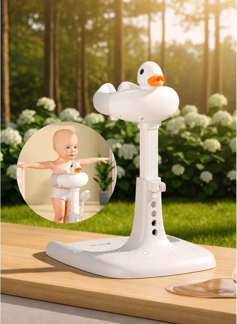 Adjustable Baby Bath Support Stand Up Bath Support for Kids Baby Bath Support Baby Bathtub Infant Bathtub Duck Assistant Support for Mothers for Bathing Diaper and Clothes Changing Cute Cartoon Design with Duck Sound Non Slip Base with 8 Claws Suitable for 6-36 Months - Image 5