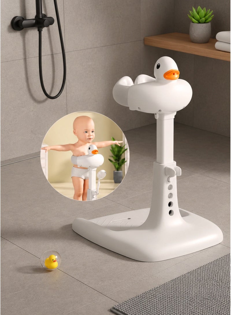 Adjustable Baby Bath Support Stand Up Bath Support for Kids Baby Bath Support Baby Bathtub Infant Bathtub Duck Assistant Support for Mothers for Bathing Diaper and Clothes Changing Cute Cartoon Design with Duck Sound Non Slip Base with 8 Claws Suitable for 6-36 Months - Image 2