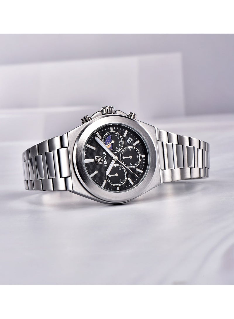 BENYAR Mens Watches Multifunction Chronograph Date Quartz Watch for Men Stainless Steel Band Wrist Watch Gift for Men Casual Business - Image 4