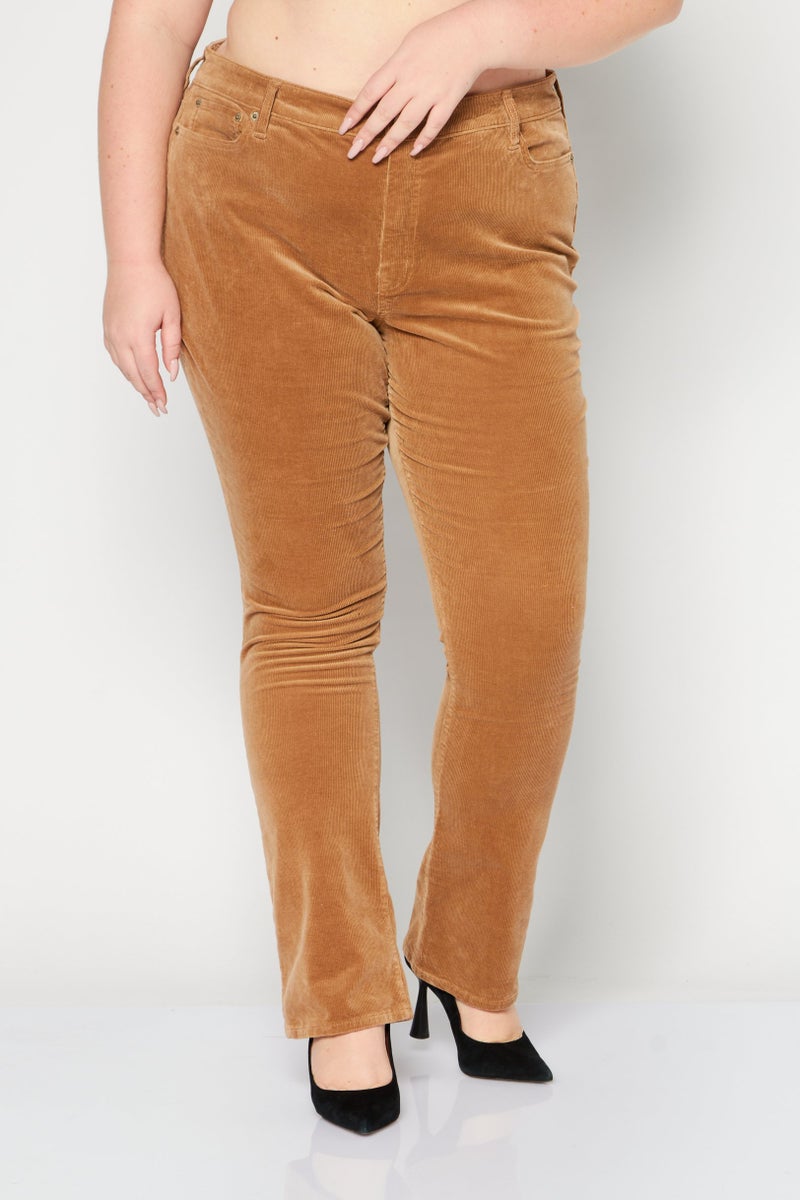 Lauren by Ralph Lauren Women Regular Fit Mid Waist Corduroy Pants, Tan - Image 1