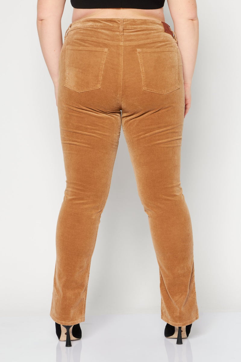 Lauren by Ralph Lauren Women Regular Fit Mid Waist Corduroy Pants, Tan - Image 4