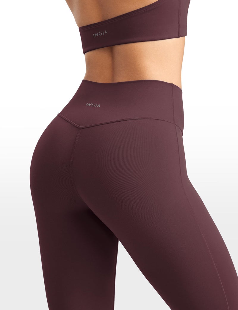 INGIA High Waist Mini Flared Leggings for Women 31" Bootcut Tummy Control Casual Lounge Yoga Pants Americano (Plumbrown) Medium - Image 4