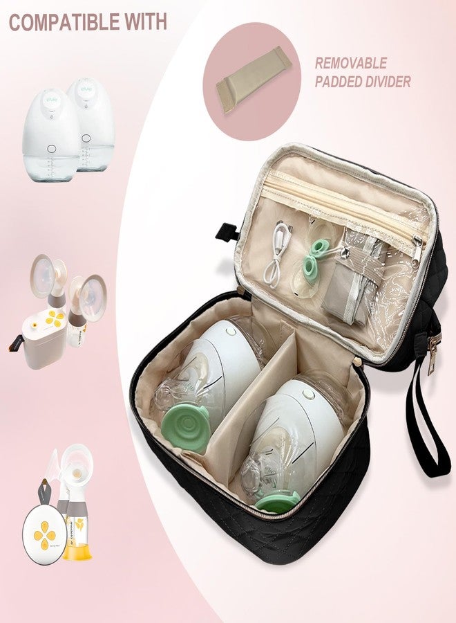 MELINON Double-Layer Wearable Breast Pump Bag for Elvie and Medela Pumps - Insulated Pockets and Waterproof Mat Included - Stylish Carrying Case for Moms on the Go (Black) - Image 2