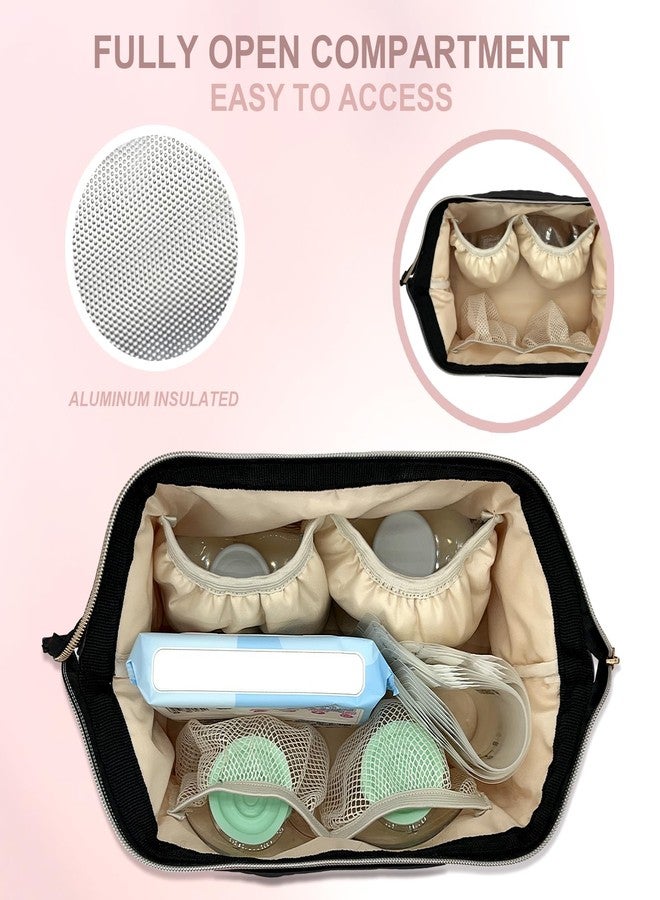 MELINON Double-Layer Wearable Breast Pump Bag for Elvie and Medela Pumps - Insulated Pockets and Waterproof Mat Included - Stylish Carrying Case for Moms on the Go (Black) - Image 3