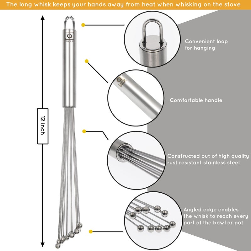 Qullai 12"" Professional Chefs Stainless Steel Ball Whisk. Great For Blending  Whisking  Beating  And Stirring. Whisks Eggs  Chocolate & Sauce With Ease. - Image 2