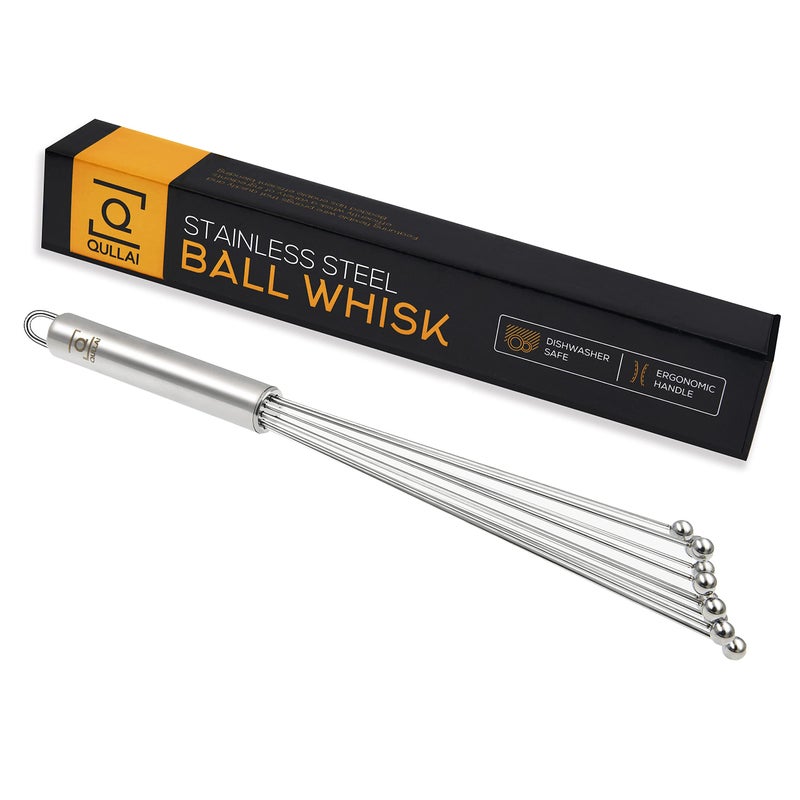Qullai 12"" Professional Chefs Stainless Steel Ball Whisk. Great For Blending  Whisking  Beating  And Stirring. Whisks Eggs  Chocolate & Sauce With Ease. - Image 1