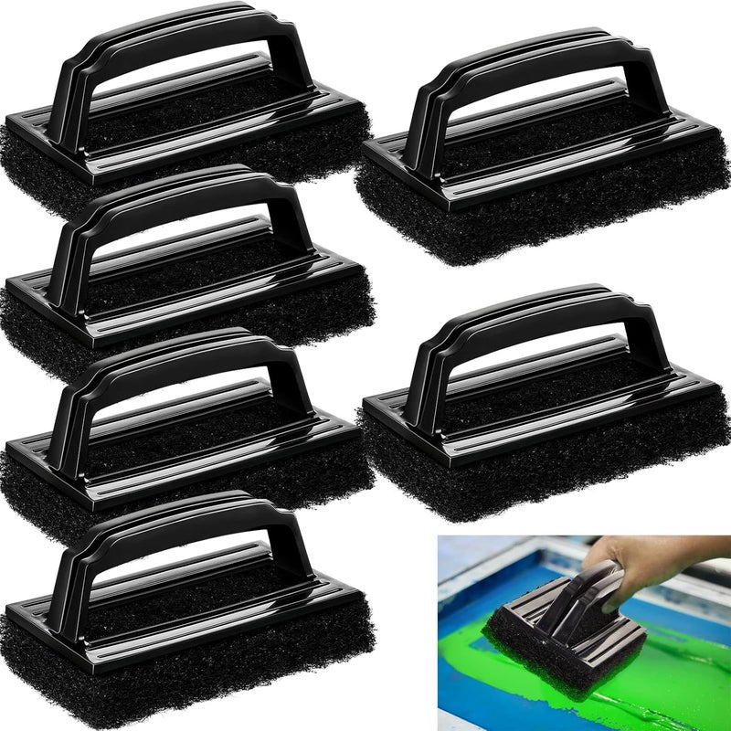 Suclain 6 Pcs Screen Printing Scrub Pad with Black Handle Screen Print Ink Scrub Brush Chemical Resistant Scrub Cleaner Screen Printing Supplies for Degreasing Reclaiming Mesh Frames Silkscreen Ink Remover - Image 1