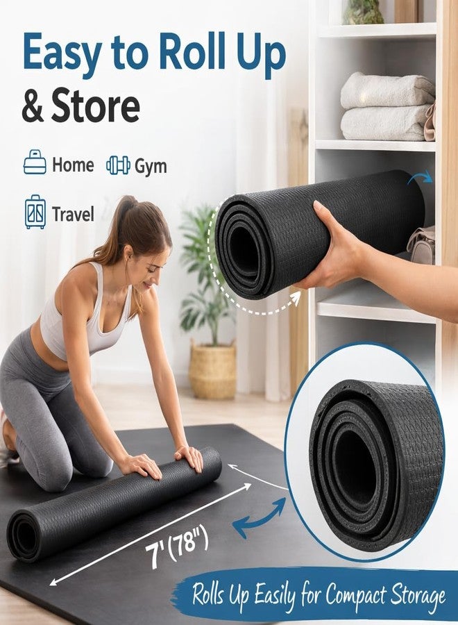 Japard Large Workout Exercise Mat 7' x 3', Extra Wide Pilates Mat 7mm Thick EVA Foam, Non-Slip Home Gym Floor Mat for Yoga, Stretching, Stationary Bike, Treadmill & Fitness Equipment - Image 3