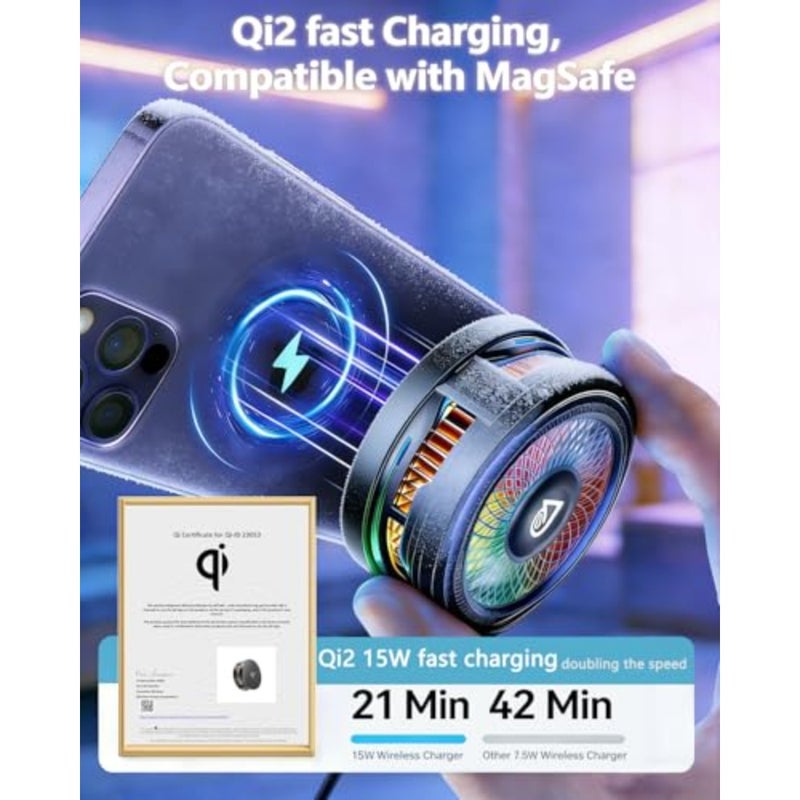 25W Qi2 Certified Magnetic Charger with Cooling System - Phone Cooler for Gaming, Magsafe Charger for iPhone 17/16/15/14/13/12 Series - Image 2