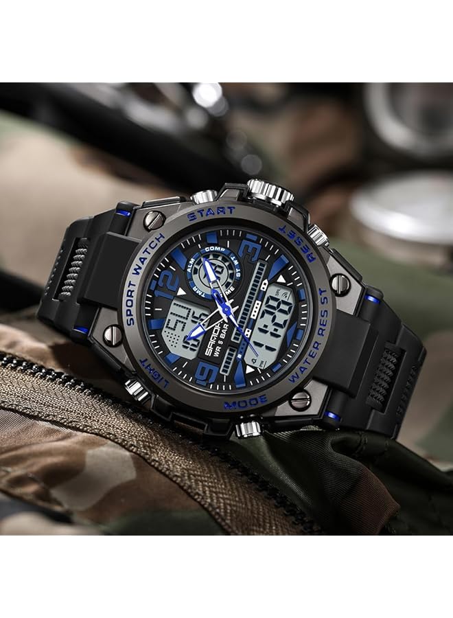 KASTWAVE Mens Military Watch 30M Waterproof Sport Outdoor Tactical Watches With Alarm Stopwatch Analog Digital Dual Display Backlight Multifunctional Watch Men Digital Sports Watch Black - Image 3