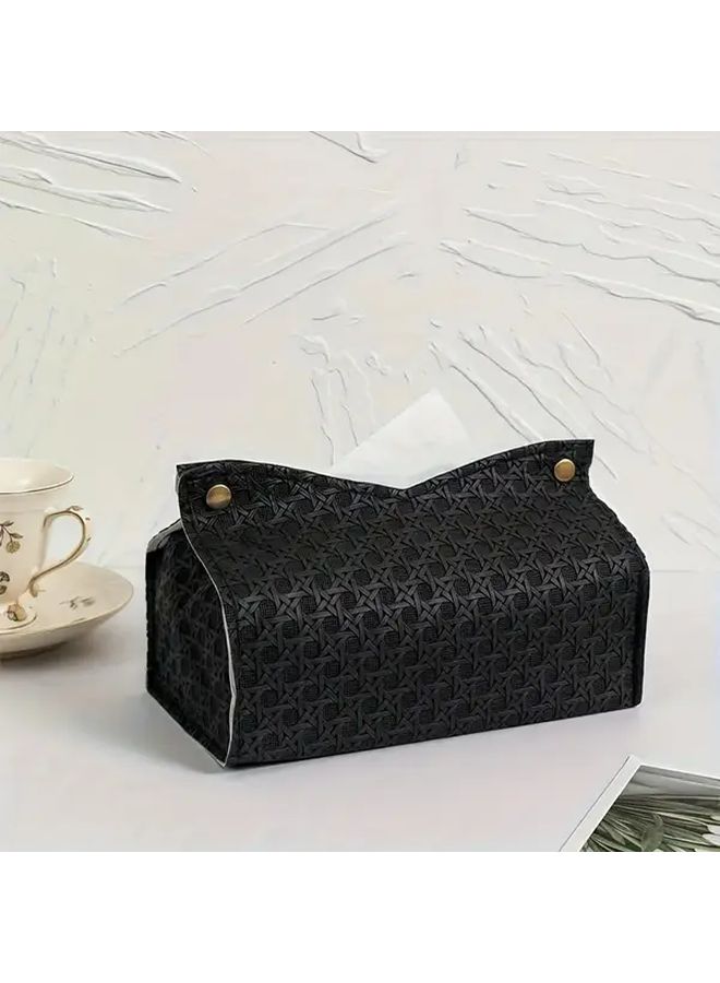 Black Woven Fabric Tissue Box Cover Minimalist Home Office Decor - Image 4