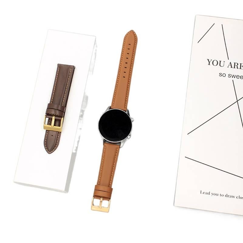 Adjustable Leather Gray Classic Strap Smartwatch Band Compatible with Samsung Galaxy Watch with Fit Replacement Strap for Daily Wear - Image 2