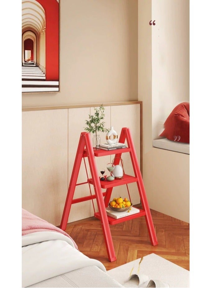 SUNRISE 3 Step Folding Step Stool,Steel Metal Step Stools Non-Slip Pedal,Small Portable Ladder Kitchen Lightweight Home Office Ladders  - Image 4