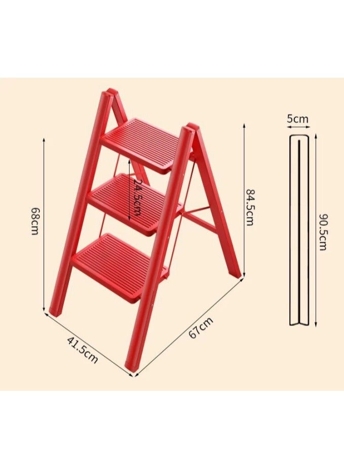 SUNRISE 3 Step Folding Step Stool,Steel Metal Step Stools Non-Slip Pedal,Small Portable Ladder Kitchen Lightweight Home Office Ladders  - Image 5