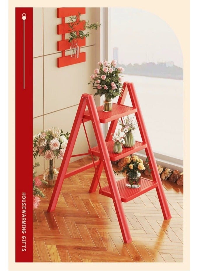 SUNRISE 3 Step Folding Step Stool,Steel Metal Step Stools Non-Slip Pedal,Small Portable Ladder Kitchen Lightweight Home Office Ladders  - Image 3