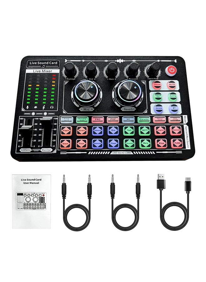 Sunbmebge Live Sound Card F999 Audio Mixer with Effects External Sound Card for Podcasts LED Lighting DJ Mixer Vocoder Soundboards  - Image 1