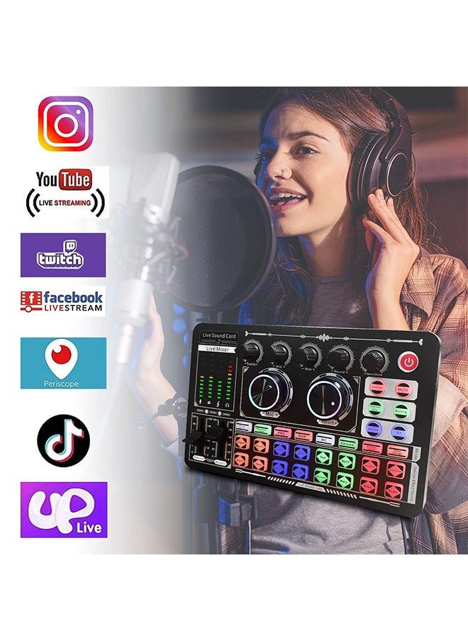 Sunbmebge Live Sound Card F999 Audio Mixer with Effects External Sound Card for Podcasts LED Lighting DJ Mixer Vocoder Soundboards  - Image 2