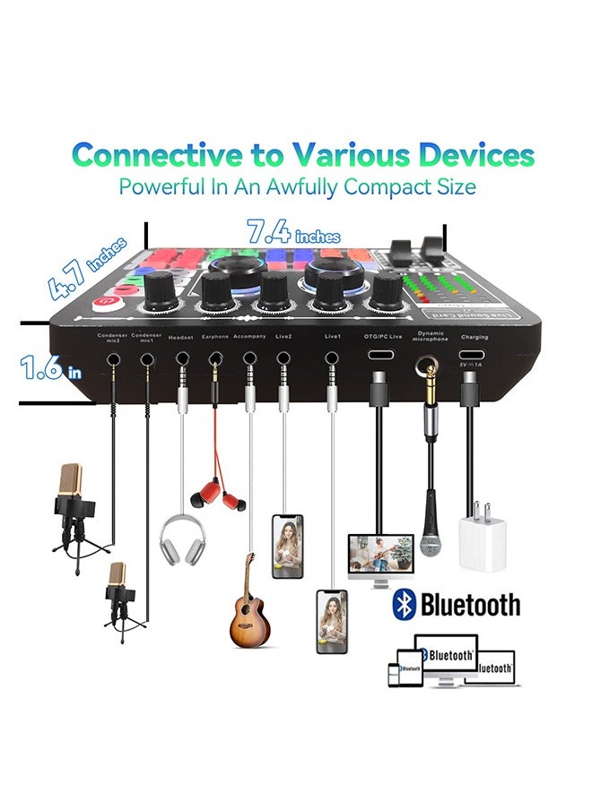 Sunbmebge Live Sound Card F999 Audio Mixer with Effects External Sound Card for Podcasts LED Lighting DJ Mixer Vocoder Soundboards  - Image 4